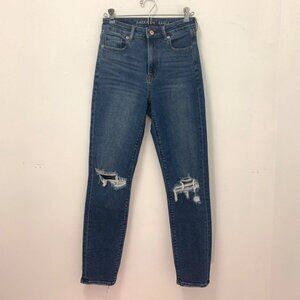 American Eagle Women's Blue Medium Wash Stretch Distressed Jeans